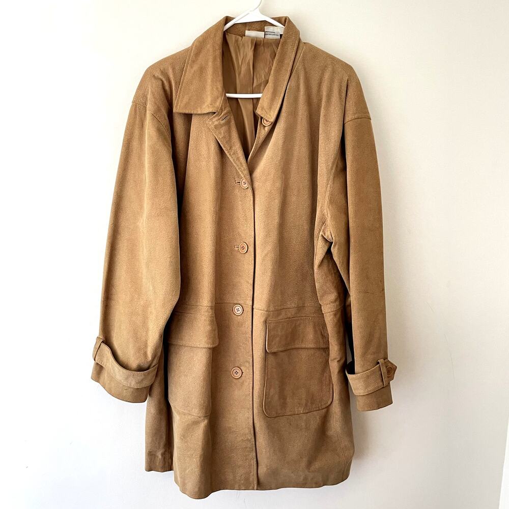 Newport News Easy Style Leather Car Coat Womens XL Camel Tan Textured Y2K - Picture 2 of 12